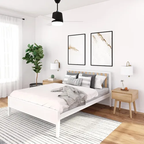 Miniatura 14 de Plank+Beam Base de cama individual moderna de madera maciza con cabecera de listones, plataforma escandinava con soporte de listones de madera, Negro