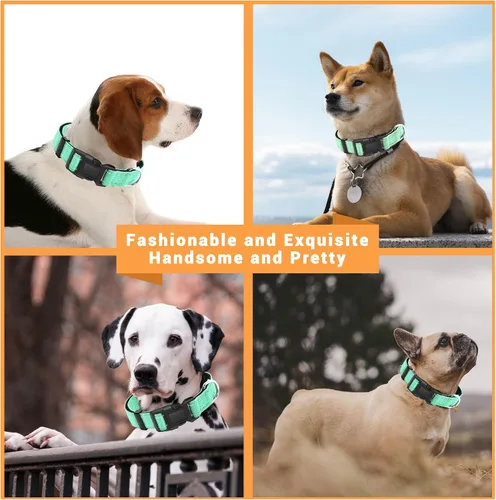 Miniatura 5 de Paquete de 2 collares reflectantes para perro con hebilla de bloqueo de seguridad, ajustable, suave, transpirable, cómodo, de nailon para perros