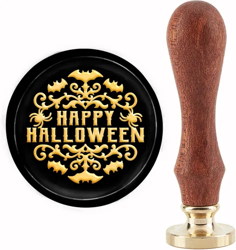 CRASPIRE Sello de Cera Feliz Halloween Sello de Murciélago Sellos de Cera Selladora Araña 30mm Retro Vintage Cabeza de Sello de Latón Removible con