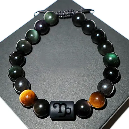 Miniatura 35 de Pulseras de la amistad, pulsera de obsidiana negra arcoíris para mujeres y hombres, 0.394 pulgadas (0.394 in), ojo de tigre, hematita y cristal