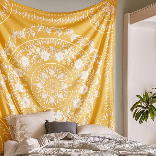 Miniatura 8 de Simpkeely Tapiz de medallón floral esbozado, tapiz colgante de pared con mandala bohemio, mural de impresión de arte indio para dormitorio, sala