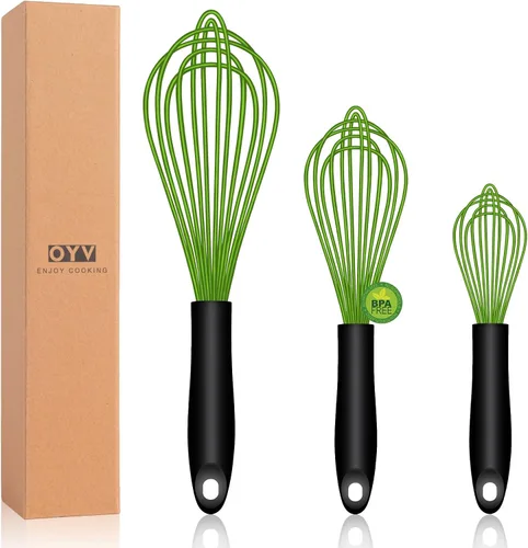 Miniatura 15 de OYV Batidor de silicona colorido apto para lavavajillas, diseño sellado impermeable, juego de 3, batidores de cocina profesionales para cocinar