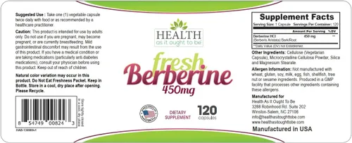 Miniatura 4 de Health As It Ought To Be Suplemento de berberina fresca de 450 mg Contiene solo berberina Sin conservantes 120 cápsulas