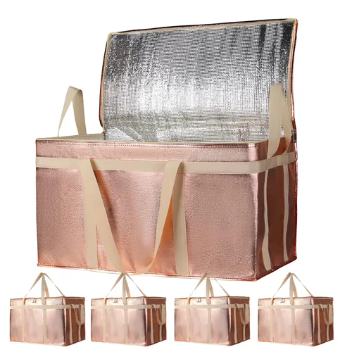 Miniatura 9 de Bodaon - Paquete de 5 bolsas aisladas para entrega de alimentos para comidas frías y calientes, tamaño XXXL, bolsa aislada para catering, bolsa