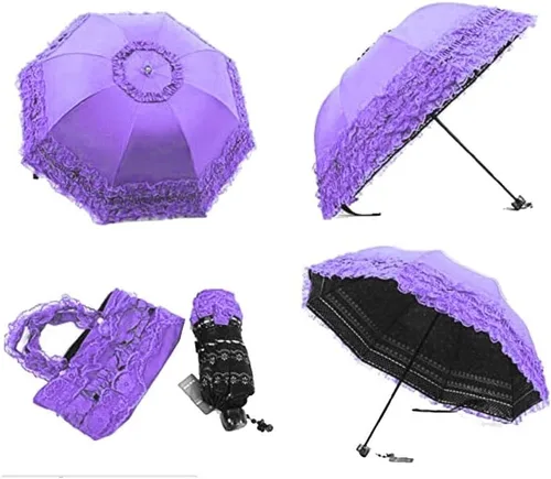 Miniatura 2 de Sombrilla plegable de viaje compacta resistente a los rayos UV, sombrilla de encaje de princesa para mujeres y niñas