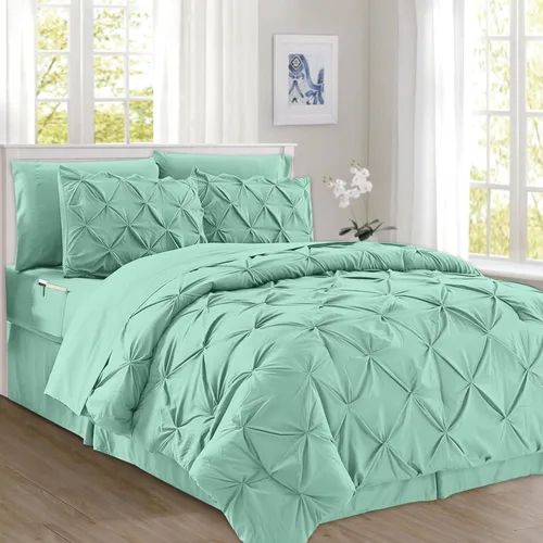 Miniatura 26 de Elegant Comfort Juego de edredón con pliegues pinzados de 8 piezas - Cama completa en una bolsa para todas las estaciones, incluye juego de sábanas