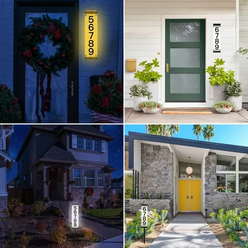 Miniatura 6 de Números solares de casa para exteriores, letrero de dirección solar iluminado placa números de dirección para casas, impermeable, LED, alimentado