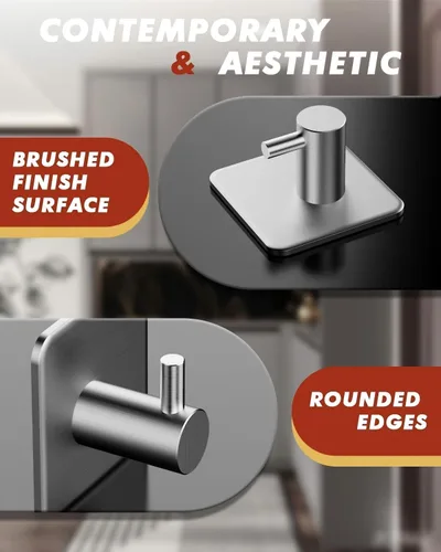 Miniatura 8 de Ganchos adhesivos resistentes de 30 lb (máx) de capacidad, juego de 5 ganchos de pared de acero inoxidable sin daños para colgar abrigos, sombreros