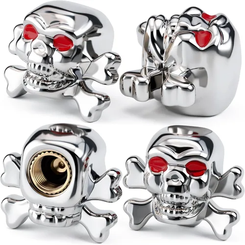 Miniatura 28 de 4 tapones de válvula de neumático estilo calavera, con anillo de goma O, cubiertas universales de vástago de válvula de neumático de núcleo de cobre