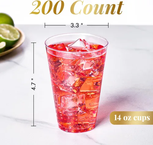 Miniatura 4 de FOCUSLINE Paquete de 200 vasos de plástico transparente de 14 onzas, vasos desechables grandes de plástico para fiestas, vasos transparentes