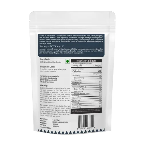 Miniatura 2 de Java Plum Jamun - Polvo de fruta 100% natural, 6 onzas, apto para veganos, sin azúcar añadido, sin sabores/colores/conservantes artificiales, sin
