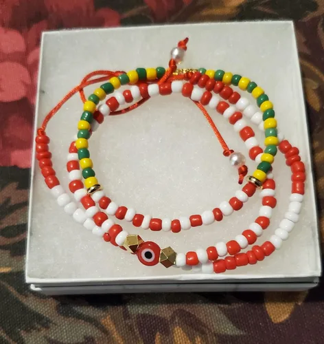 Miniatura 2 de Hecho a mano contra el mal de ojo orishas joyería de protección Ilde elástico elástico ajustable con cuentas unisex amuleto pulsera conjunto