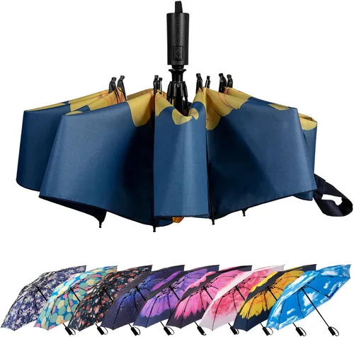 Miniatura 62 de LANBRELLA Paraguas plegable inverso compacto paraguas de viaje a prueba de viento automático