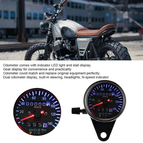 Miniatura 3 de KIMISS Medidor universal para motocicleta, para Cafe Racer & Cruisers, kit de velocímetro retroiluminación LED de 12 V, pantalla dual, fácil