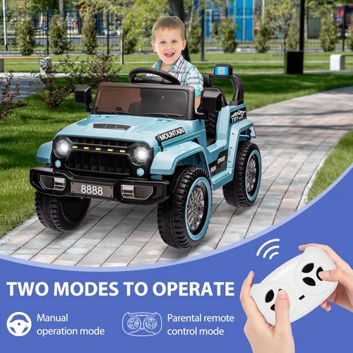 Miniatura 4 de Hetoy Camión para niños, auto eléctrico alimentado por batería de 12 V con control remoto para padres, suspensión de resorte, 3 velocidades, luces