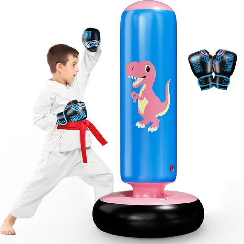 Miniatura 9 de QPAU Saco de boxeo inflable, bolsa de boxeo inflable estable de 48 pulgadas para 3-6 niños, juguete de dinosaurio y regalos para niños y niñas