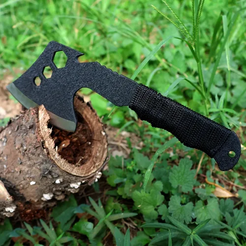 Miniatura 5 de Hachas tácticas ligeras pequeñas para acampar con mango de fibra de nailon para Bushcraft supervivencia al aire libre senderismo con agujeros