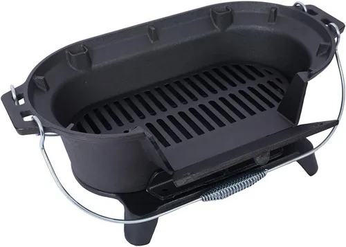 Miniatura 5 de Parrilla de carbón de mesa y hierro fundido Hibachi con plancha plana, barbacoa portátil al aire libre para camping, portón trasero y pícnic