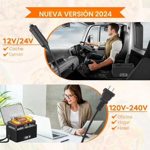 Miniatura 3 de Horno portátil, calentador de alimentos portátil de 12 V 24 V 110 V-240 V para automóvil, horno portátil personal, mini lonchera eléctrica para Negro