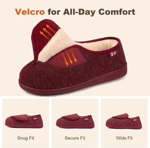 Miniatura 3 de LongBay Pantuflas ajustables para mujeres, de espuma viscoelástica, cómodas, anchas, zapatos de casa para diabéticos, Edema, ortopédicos