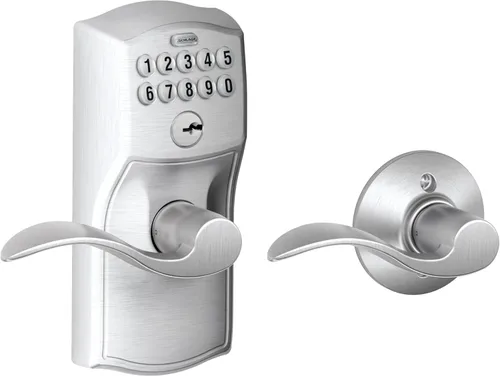 Miniatura 10 de Schlage - FE575 PLY 626 FLA Plymouth - Entrada de teclado con bloqueo automático y palancas Elan, cromado con brocha. Cromo satinado