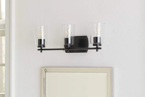 Miniatura 13 de Progress Lighting Adley Collection - Lámpara de tocador de baño tradicional con 3 luces, de cristal transparente, color negro mate, 7-5/8 x 23 Mate