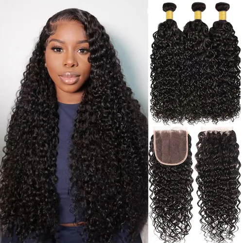 Miniatura 12 de Borchan Water Wave 3 Paquetes Cabello Humano Húmedo y Ondulado Cabello Humano 3 Paquetes para Mujeres Negras 16 18 20 Pulgadas Paquetes Brasileños