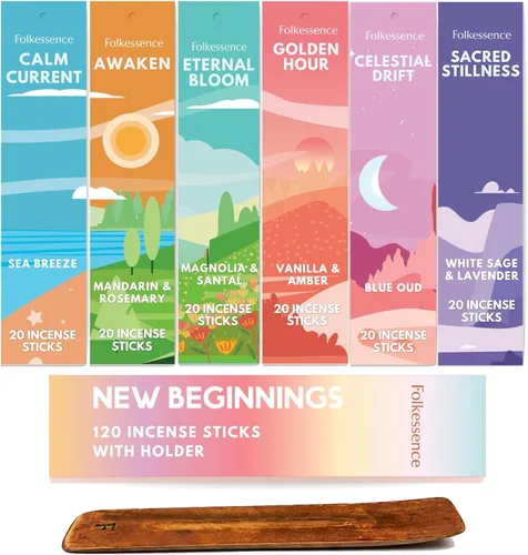 Miniatura 13 de Folkessence - Juego de 6 varillas de incienso (120 varillas), incienso Nature's Whisper para aromaterapia, meditación y fragancia para el hogar
