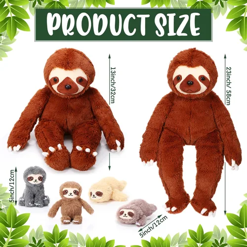 Miniatura 2 de Kasyat Juego de 5 juguetes de peluche de perezoso de 13 pulgadas con 4 lindos peluches de bebé en vientre con cremallera para niños, regalos