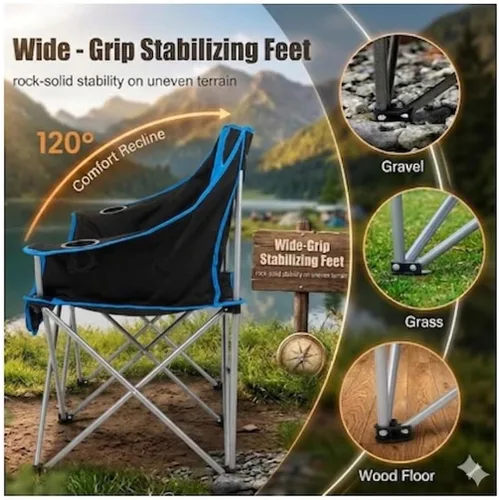 Miniatura 6 de EMERIT Silla de Camping Doble Extra Grande Acolchada para Adultos, Sillón Plegable Resistente para Exterior, Camping, Playa, Césped, Concierto 650LB