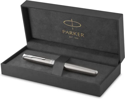 PARKER Sonnet 1931511 - Bolígrafo de punta fina de acero inoxidable con borde de paladio, tinta negra Acero inoxidable y cromo
