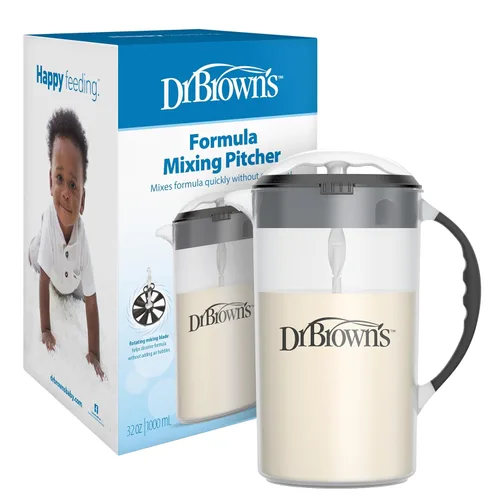 Jarra mezcladora de fórmula para bebés de Dr. Brown's con tapón ajustable, tapa con bloqueo y boquilla antigoteo, negra, sin BPA, 36 oz, 1 paquete