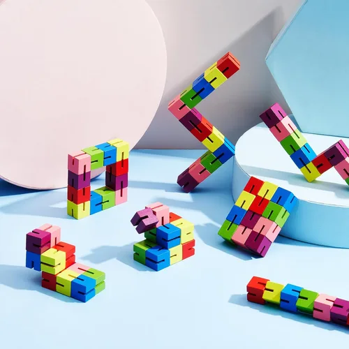 Miniatura 5 de Sumind 6 cubos de madera para ansiedad, rompecabezas de bloques giratorios, juguetes sensoriales para adolescentes y adultos, coloridos juguetes