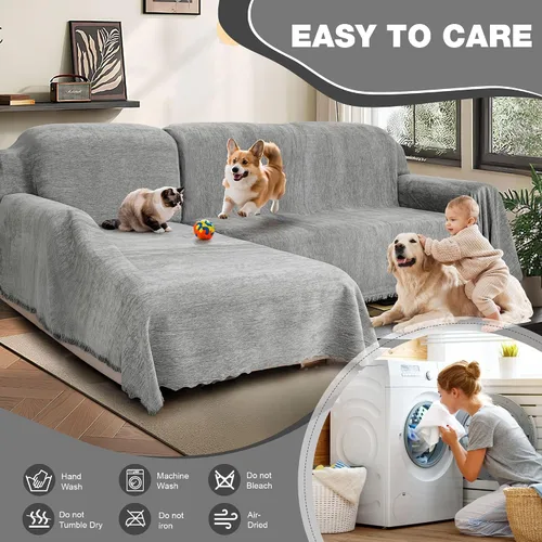 Miniatura 7 de juego de fundas 100% impermeables para sofá modular para perros de felpilla en forma de L, juego de manta para sofá con borlas, funda deslizante