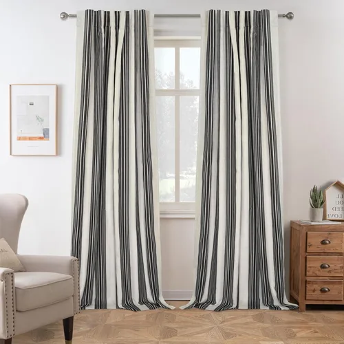 Miniatura 10 de DriftAway Chris Linen - Cortinas opacas con capa térmica y reductora de sonido, 63 pulgadas de largo para dormitorio, cortinas estampadas a rayas