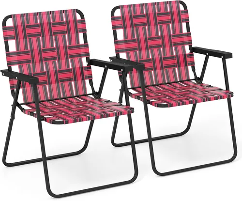 Miniatura 10 de Silla de Playa Giantex para Adultos Pack de 4 - Silla de Camping con Estructura de Acero, Silla Director Plegable Ligera, Silla de Tela para Caqui