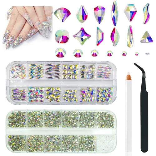 Miniatura 18 de qiipii Diamantes de imitación para uñas de amatista púrpura de múltiples formas de cristal con base plana K9, piedras de vidrio púrpura claro, gemas