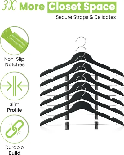 Miniatura 2 de All Hung Up - Perchas delgadas de plástico con clips, diseño que ahorra espacio con agarre antideslizante, duraderas para el uso diario