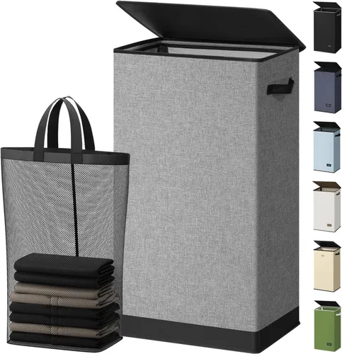 Miniatura 10 de SOLEDI - Canasta de lavandería con tapa de 100L, canasta de ropa plegable grande y alta, cesta de lavandería con bolsa removible fácil