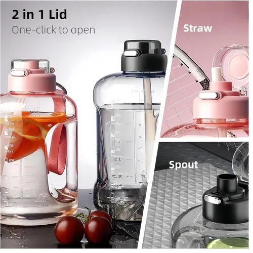 Miniatura 3 de Botella de agua motivacional de 50 onzas y 84 onzas, marca de tiempo, a prueba de fugas y sin BPA. Tapa 2 en 1 con pajilla, Tritan de grado