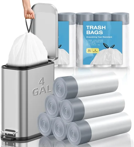 Miniatura 9 de 120 unidades de bolsas de basura pequeñas con cordón de 1.6 galones, bolsas de basura pequeñas por KSSKSS, código A ajuste 4.5-8 litros, 1.2-2