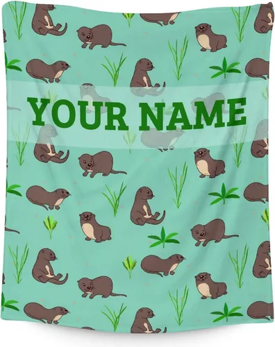 Miniatura 10 de Manta de regalo de nutria, 30 x 40 pulgadas, bonita manta para adultos y niños, mantas de felpa suave verde para sofá y viajes