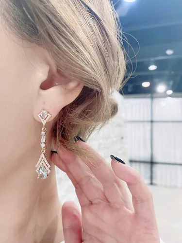 Miniatura 6 de Cconcept8 - Aretes largos hipoalergénicos y sin Nikel con zircornia, poste de plata de ley 925 para wamen
