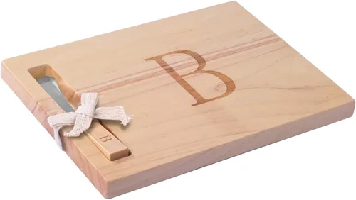 Miicol Tabla de madera para charcutería, tabla de queso con monograma de 10 pulgadas, tabla de cortar inicial personalizada con esparcidor, regalo