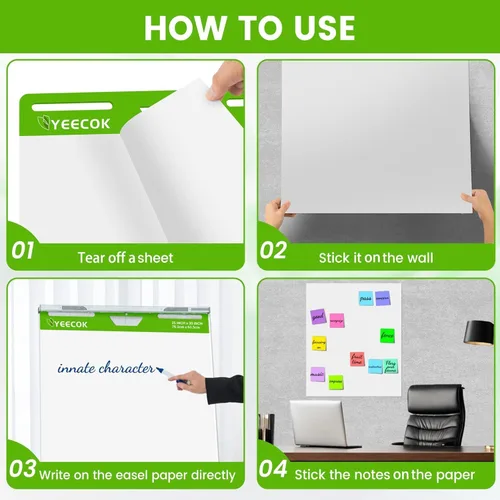Miniatura 3 de YEECOK Super Sticky Easel Pad, 25 x 30 Inches, 30 Sheets/Pad, 10 Pads (300 Sheets), Thick 100gsm Flip Chart Paper, Self-Stick Anchor Chart for