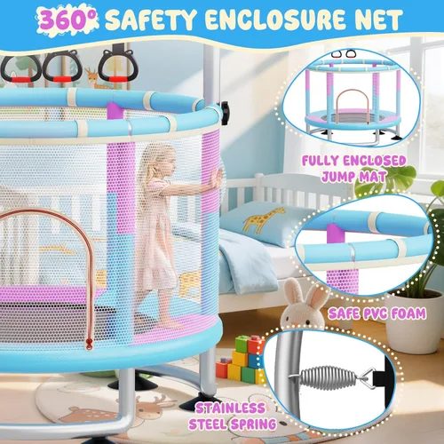 Miniatura 2 de 60" Toddler Trampoline for Kids,5FT Kids Trampoline for Toddlers 1-3,Upgrade Adjustable Kids Trampoline Indoor Outdoor,Mini Trampoline for Kids Rosa