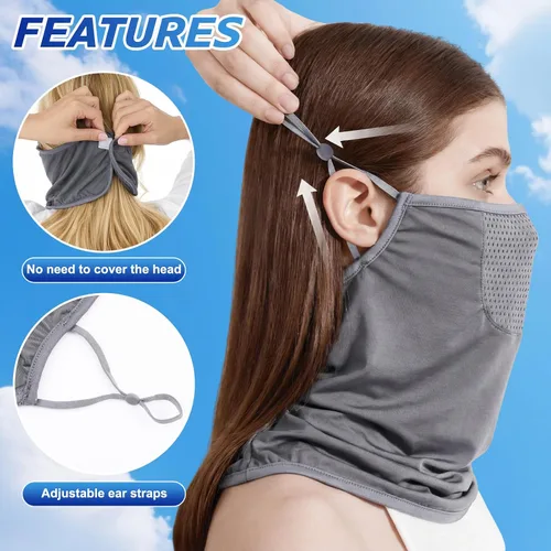 Miniatura 3 de Geyoga Paquete de 3 polainas ajustables de enfriamiento para el cuello, transpirable, máscara de media cara, pasamontañas con bucles