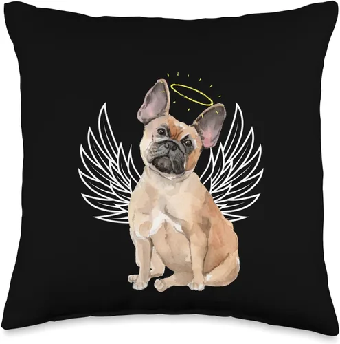 French Bulldog Frenchie Fans Dog Breed Accessories Bonita almohada de ala de ángel y halo de bulldog francés, color marrón y marrón tostado, 15.7 x