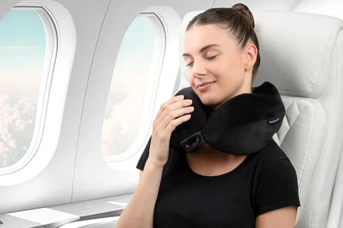 Miniatura 5 de Almohada de viaje para el cuello Brookstone - Almohada de espuma viscoelástica rellenable contorneada y ligera para el cuello, para dormir