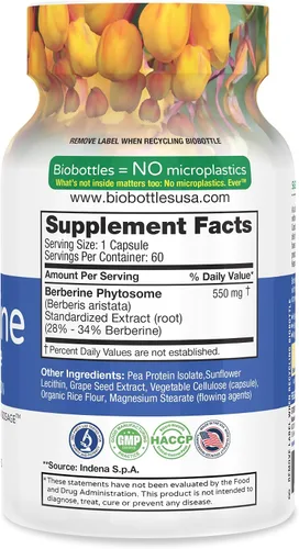 Miniatura 4 de Feelgood Company - Berberina - Alta absorción - equivalente a 2200 mg - Suplemento herbario - Baja glucosa en sangre - Ayuda al colesterol - 60